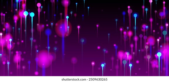 Pink Purple Blue Modern Background. Vivid Light Pins Particles. Network Technology Banner. Big Data Artificial Intelligence Internet Futuristic Wallpaper. Social Science Fiber Optics Light Pins.