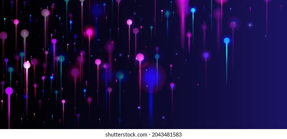 Pink Purple Blue Modern Wallpaper. Bright Light Glow Elements. Network Technology Banner. Artificial Intelligence Big Data Internet Futuristic Background. Social Science Fiber Optics Light Pins.