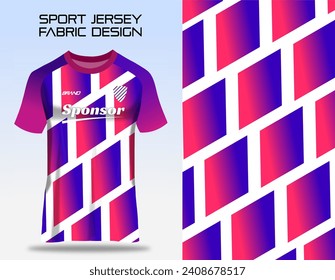 Pink, purple and blue sports t-shirt design template for soccer jersey. Shirt mockup for sport club like badminton, volleyball, cycling, running and futsal. Sport uniform