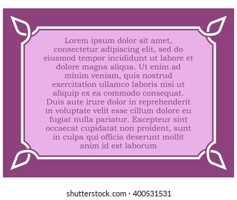 Pink purple border frame deco vector art simple line corner