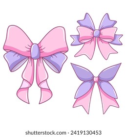 Pink Purple Bow Ribbons Vector Set