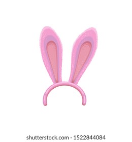 Pink and purple cartoon bunny ears with soft fur isolated on white background, selfie photo filter or Easter mask for rabbit costume, cute animal decoration vector illustration