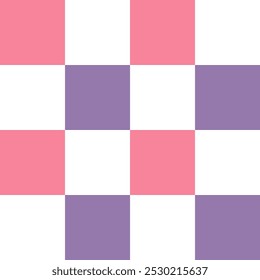 Pink and purple checkered vector seamless pattern on a white background.