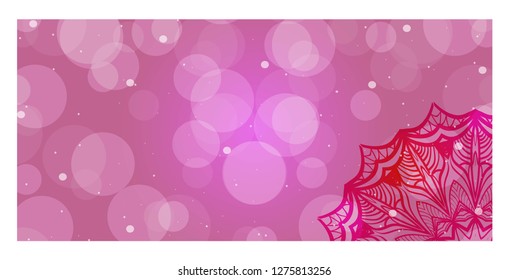 Pink, purple color banner with mandala ornament. Vector illustration. For web design, flyer