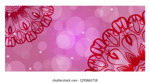 Pink, purple color banner with mandala ornament. Vector illustration. For web design, flyer