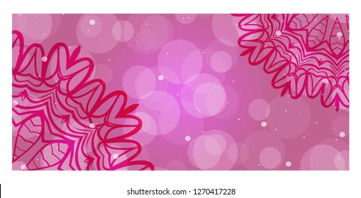 Pink, purple Color ornamental ethnic banner. Templates with doodle tribal mandalas. Vector illustration for design.