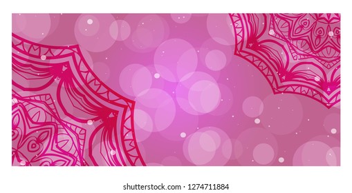 Pink, purple Color ornamental ethnic banner. Templates with doodle tribal mandalas. Vector illustration for design.