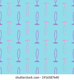 Pink and purple colored circus ring seamless pattern. Bright blue background. Decorative trick backdrop. Stock illustration. Vector design for textile, fabric, giftwrap, wallpapers.