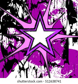 Pink and purple colored rock n roll grunge star vector background