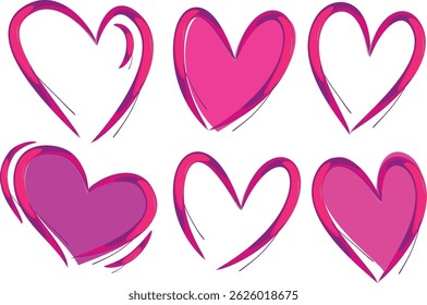 pink purple colorful abstract pattern doodle hearts set
