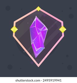 Icono esotérico mágico del juego de la gema de cristal púrpura rosada en diseño aislado del Vector del marco de cristal