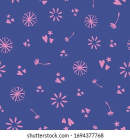 Pink and purple dandelion and flower vector repeat. Perfect for wallpaper, kids, scrapbooking, stationary and homeware.