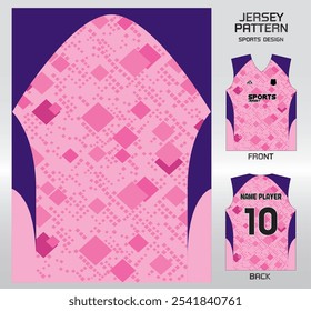 pink purple diamond rhombus point pattern design, illustration, textile background for sports t-shirt, football jersey shirt mockup for football club. consistent front view