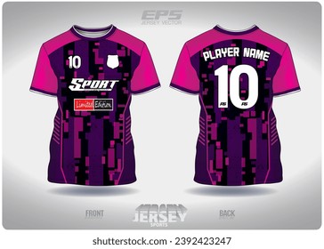 pink purple digital pattern design, illustration, textile background for sports t-shirt, football jersey shirt mockup for football club. consistent front view