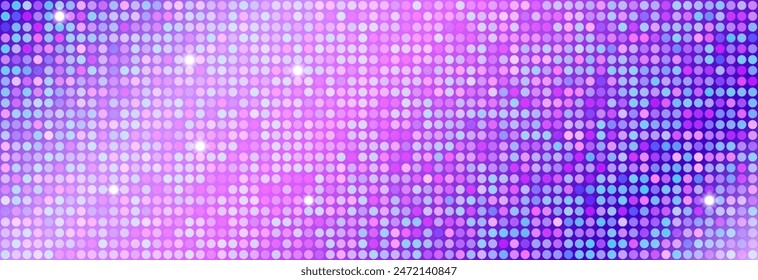 Pink purple disco party pattern. Iridescent sequin mosaic texture background. Abstract shining halftone wallpaper. Pop up comic glitter sparkles backdrop. Retro vector design template