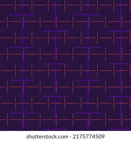 Rosa und violette gestrichene Linien kreuzen sich auf dunkelviolettem Hintergrund. Abstraktes geometrisches nahtloses Muster.