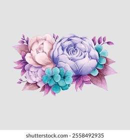 Pink Purple Flower Bouquet. Illustrator and designer. Wedding Invites, save the date, Birthday Invites, Video Invites, E-Cards.