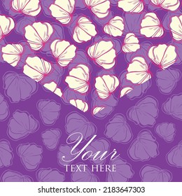 Pink purple flowers bloom with light combination vector top horizontal frame seamless border pattern background. Great for all uses