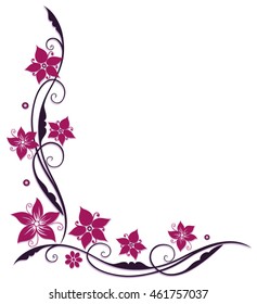 Pink and purple flowers, filigree vector design.