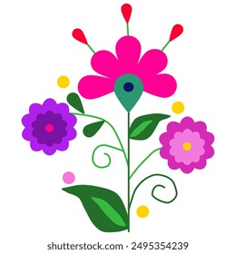 Pink and purple flowers style Mexican folk art ,floral greeting card on invitation pattern