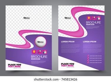 Pink and purple flyer template design. Brochure abstract background for business, education, presentation, advertisement. Corporate identity style concept. Editable vector illustration.