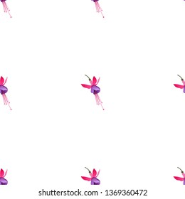 Pink and Purple Fuchsia Bella. Vector illustration. Floral botanical flower. Wild leaf wildflower isolated. Exotic tropical hawaiian jungle. Seamless background pattern. Fabric wallpaper print .