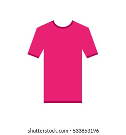 Pink purple fuchsia tshirt simple Icon. T-Shirt short sleeve with ribbons contour, Mockup for design. Simplified shirt. Web ready Template vector illustration