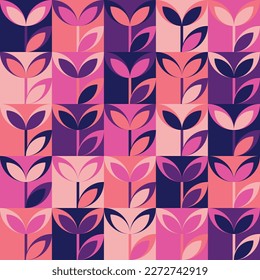 Pink and purple geometrical flowers seamless pattern design vector