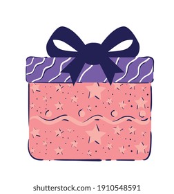 caja de regalo rosa y púrpura presente icono de cumpleaños diseño de ilustración vectorial
