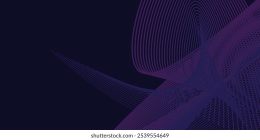 pink and purple glowing wavy line pattern on dark blue background with copy space. Modern technology futuristic neon color concept. Abstract wide banner design.