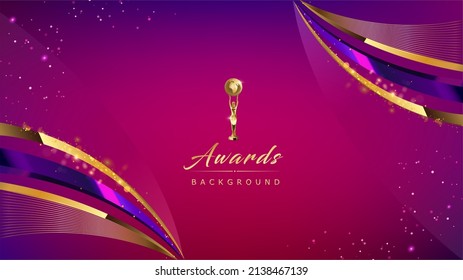 Pink Purple Golden Royal Awards Graphics Background. Curve Line Elegant Shine Modern Template.  Sleek Shape Luxury Premium Corporate Template. Classy Abstract Certificate. Digital Visual TV motion Ad