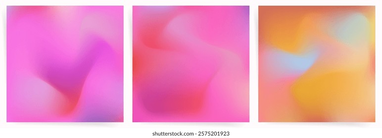 Pink Purple Gradient Background Set. Blurry Soft Violet and Red Mesh with Smooth Light Flow. Abstract Dreamy Warm Glow Backdrop.