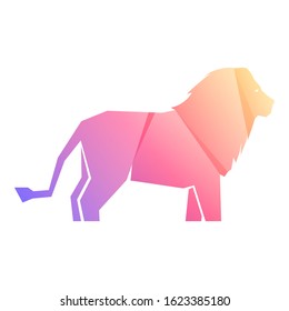 Pink and purple gradient lion isolated on white background, vector illustration