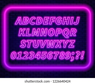 Pink purple gradient neon alphabet on a dark background . Bright font for decoration.Capital letter.