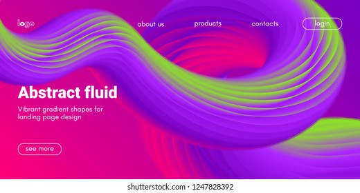 Pink, Purple and Green Abstract Background. 3d Fluid Design, Landing Page Wave Concept. Colorful Liquid Shape in Movement. Abstract Brochure for Web. Flow Banner. Vector Gradient Abstract Background.