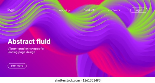 Pink, Purple and Green Abstract Background. 3d Fluid Design, Landing Page Wave Concept. Colorful Liquid Shape in Movement. Abstract Brochure for Web. Flow Banner. Vector Gradient Abstract Background.