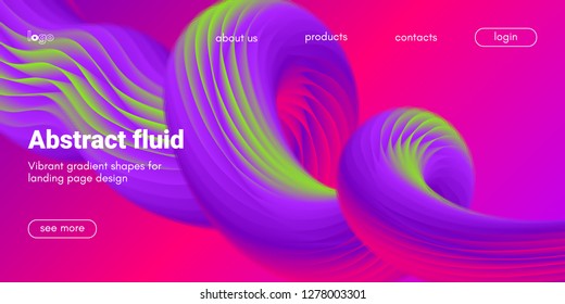 Pink, Purple and Green Abstract Background. 3d Fluid Design, Landing Page Wave Concept. Colorful Liquid Shape in Movement. Abstract Brochure for Web. Flow Banner. Vector Gradient Abstract Background.