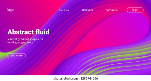 Pink, Purple and Green Abstract Background. 3d Fluid Design, Landing Page Wave Concept. Colorful Liquid Shape in Movement. Abstract Brochure for Web. Flow Banner. Vector Gradient Abstract Background.