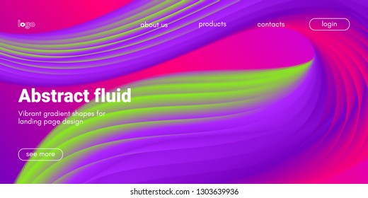 Pink, Purple and Green Abstract Background. 3d Fluid Design, Landing Page Wave Concept. Colorful Liquid Shape in Movement. Abstract Brochure for Web. Flow Banner. Vector Gradient Abstract Background.