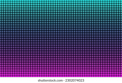 Pink purple green led screen. Projector template. Pixel TV texture. Electronic diode effect. Digital display with points. Lcd monitor. Television videowall. Vector illustration. Horizontal background.