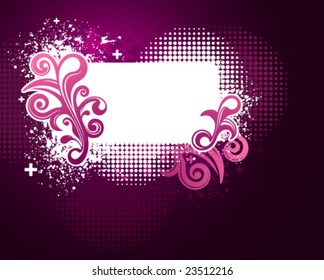 Pink and purple grunge floral frame with texture