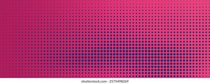 Pink and purple halftone polka dot gradient background. Doteed pixel texture overlay. Pop Art style backdrop. Cartoon or futuristic moving particle vector points.