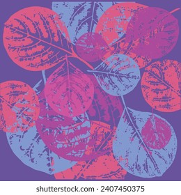 Pink and purple hand made leaf print background texture pattern