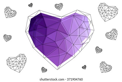 Pink, purple heart isolated on white background. Geometric rumpled triangular low poly origami style gradient graphic illustration. Vector polygonal design for your business. Pink, purple heart isolated on white background. Geometric rumpled triangular low poly origami style gradient graphic illustration. Vector polygonal design for your business.