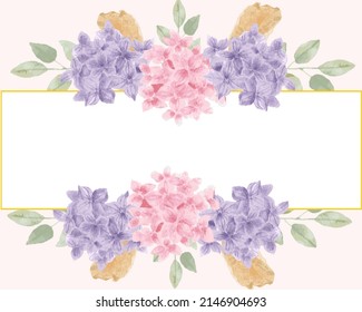 Pink and Purple Hydrangea Watercolor Flower Frame