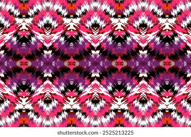 Pink and Purple Ikat Geometric Pattern: Dynamic Seamless Design for Trendy Fashion and Home Decor, Modern Interiors and Apparel