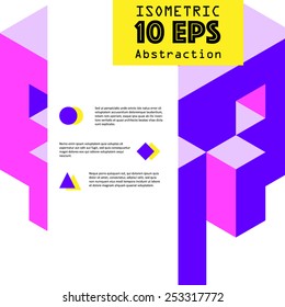 Pink and purple isometric abstraction in flat style with text on white background. Vector illustration for graphic design. Design for poster, flyers, banner or landing page.