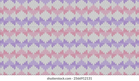 Pink and purple knitted pattern, Festive Sweater Design. Seamless Knitted Pattern