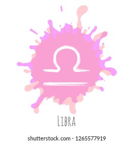 Pink purple Libra zodiac symbol vector, hand painted horoscope sign. Astrological icon isolated. Libra astrology zodiac sign clip art on white background.