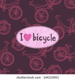 pink and purple linear pattern with bicycles